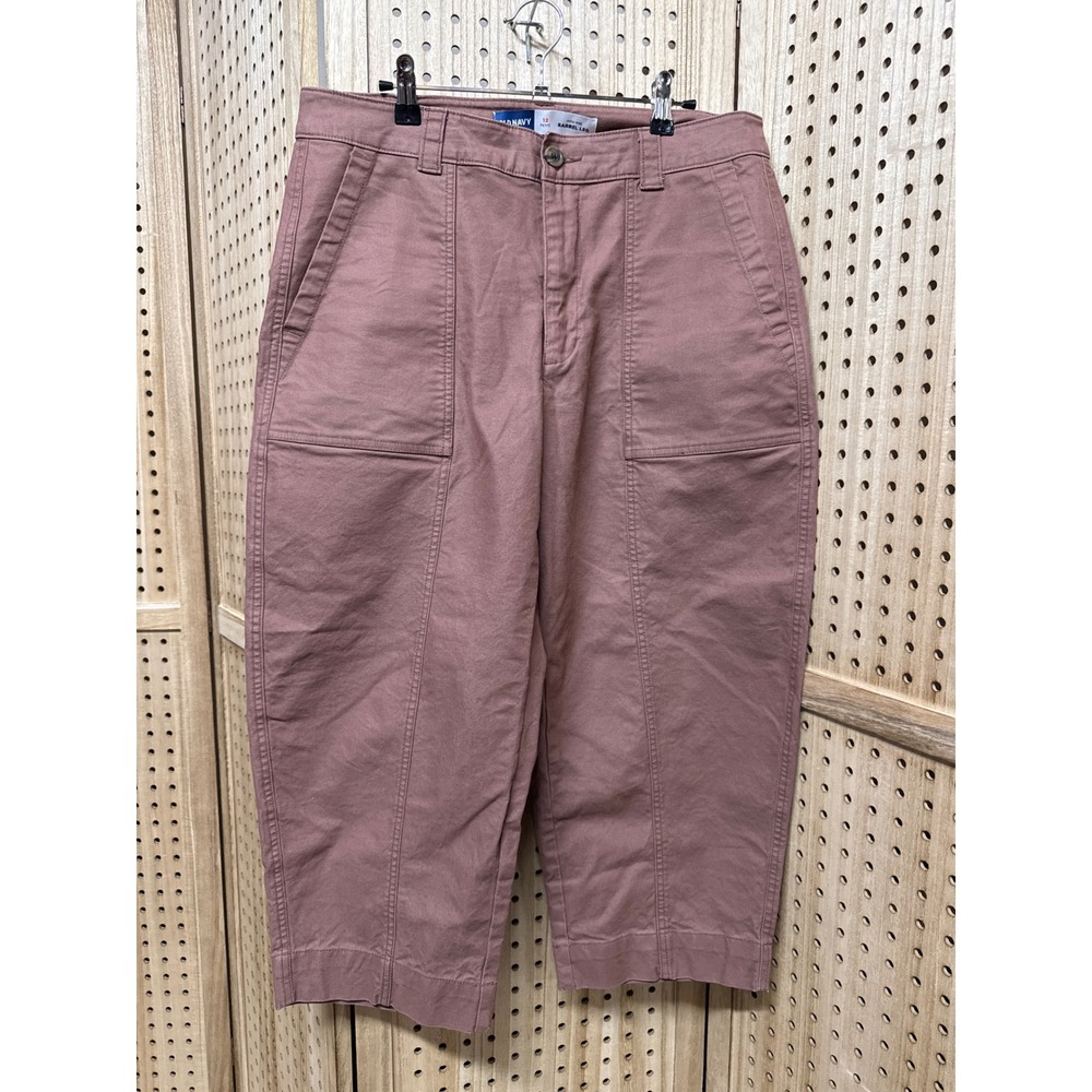 Old Navy Womens 12 Petite High Rise Barrel Leg Pants Dusty Rose Mauve Cropped